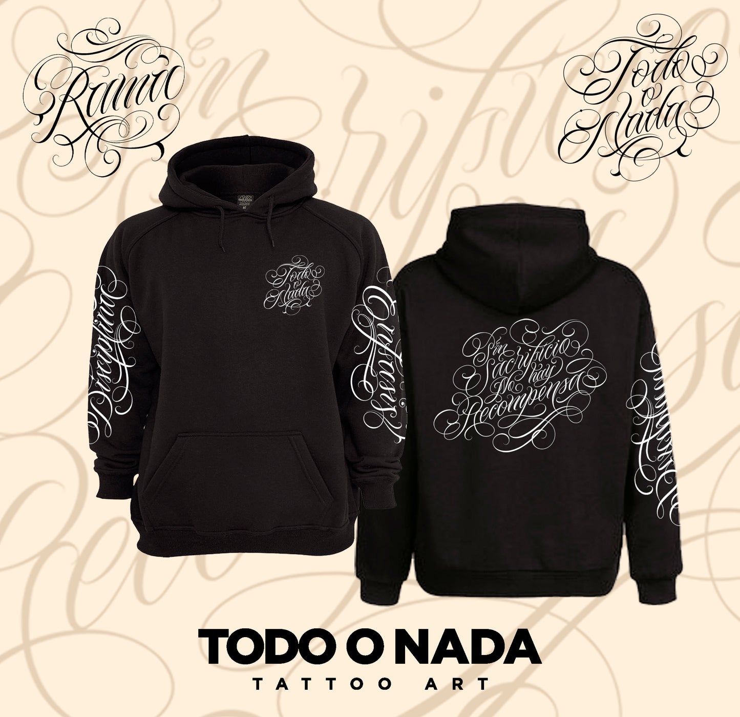 SIN SACRIFICIO NO HAY RECOMPENSA / Ramalettering colab / HOODIE limitado NEGRO