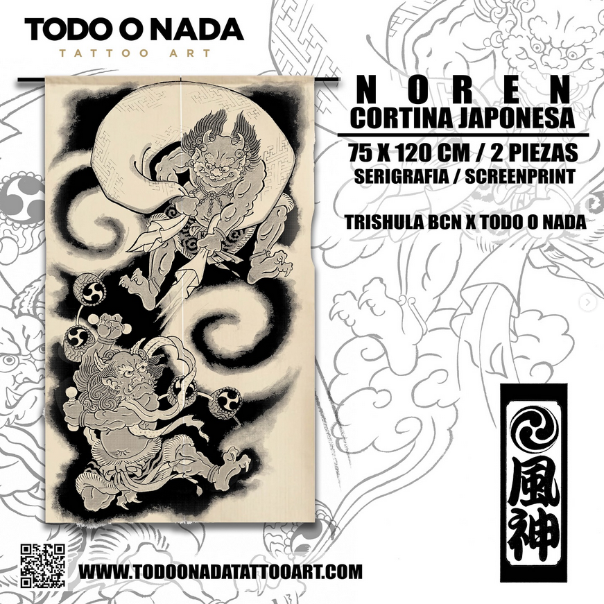 RAIJIN & FUJIN cortina NOREN 120 x 75 cm 2 piezas serigrafia
