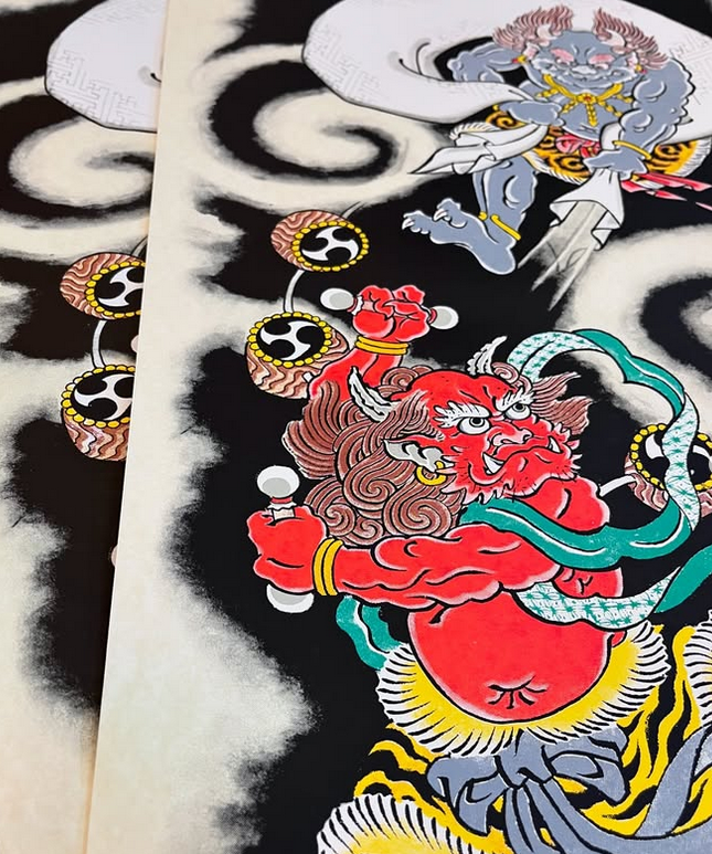 RAIJIN & FUJIN PRINT ART 70x40 cm serigrafia 8 tintas