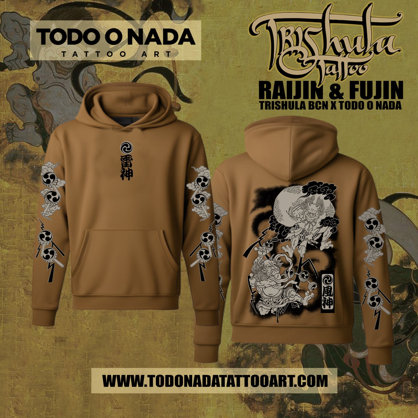 RAIJIN & FUJIN trishula colab Hoodie café habanna ( límited)