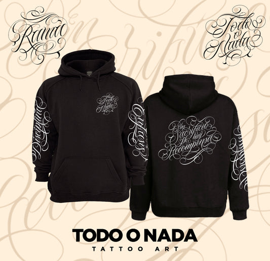 SIN SACRIFICIO NO HAY RECOMPENSA / Ramalettering colab / HOODIE limitado NEGRO