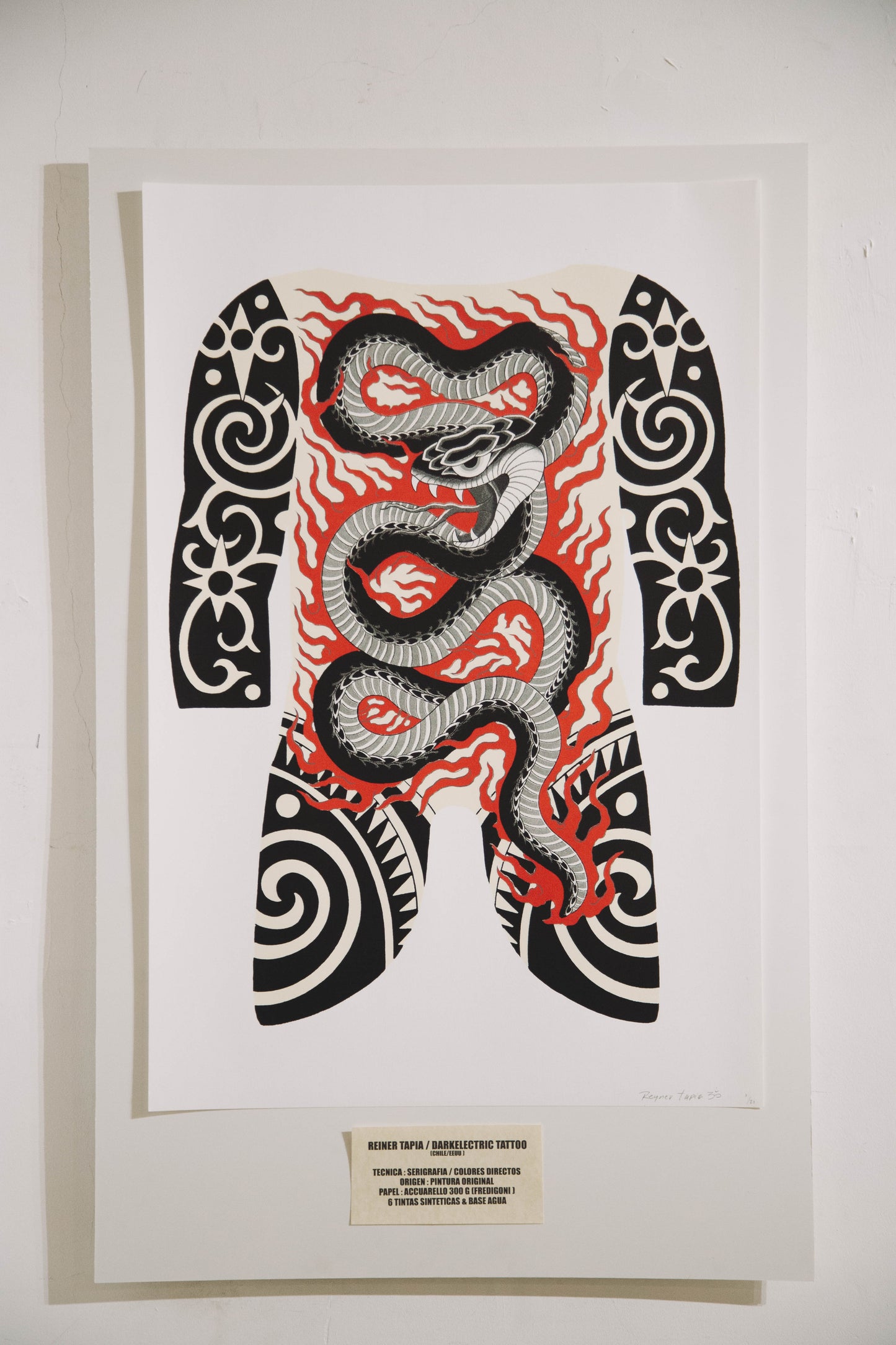 REINER TAPIA DARKELECTRIC TATTOO / BODY SUIT SERPIENTE 60X90 CM / SERIGRAFIA SOBRE PAPEL