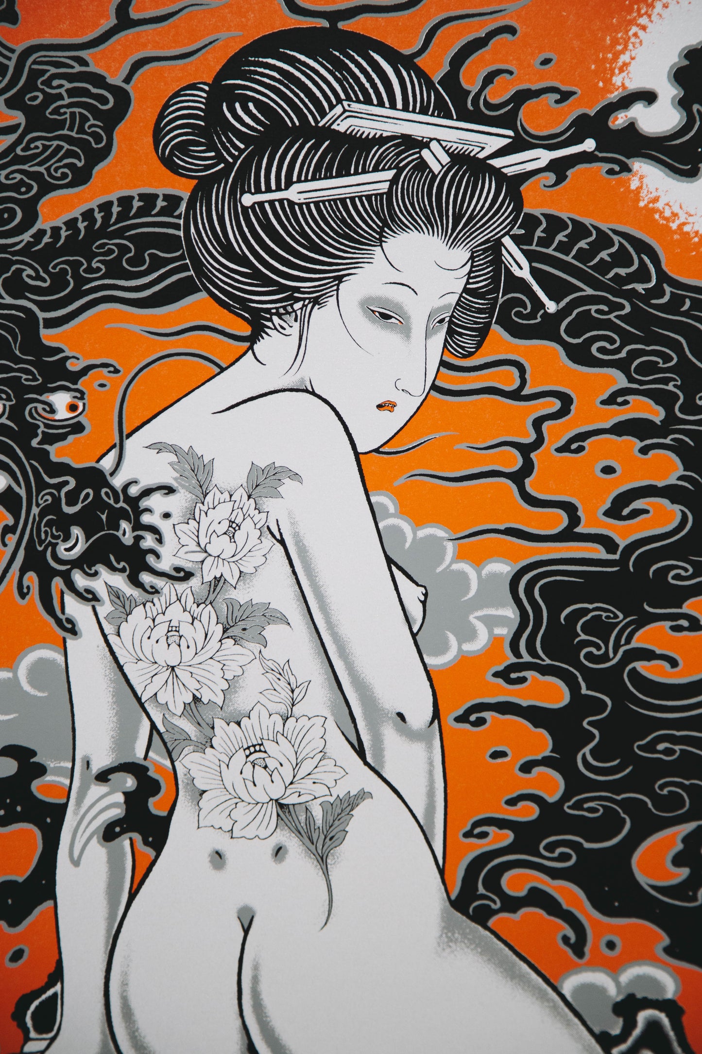 SAMUEL SALDAÑA "GEISHA & DRAGON" 50X70 SERIGRAFIA SOBRE PAPEL