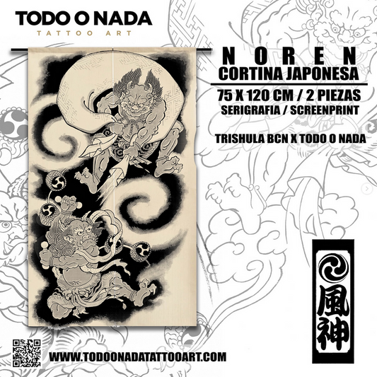 RAIJIN & FUJIN cortina NOREN 120 x 75 cm 2 piezas serigrafia