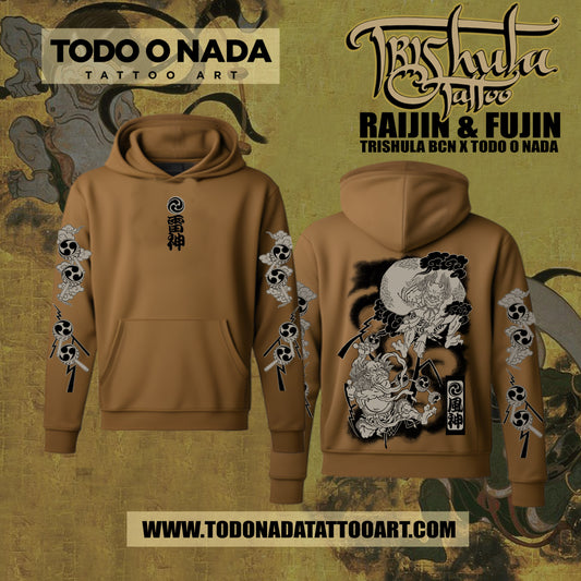 RAIJIN & FUJIN trishula colab Hoodie café habanna ( límited)
